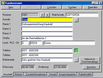 Kundenstammbearbeitung mit Klick vergrössern